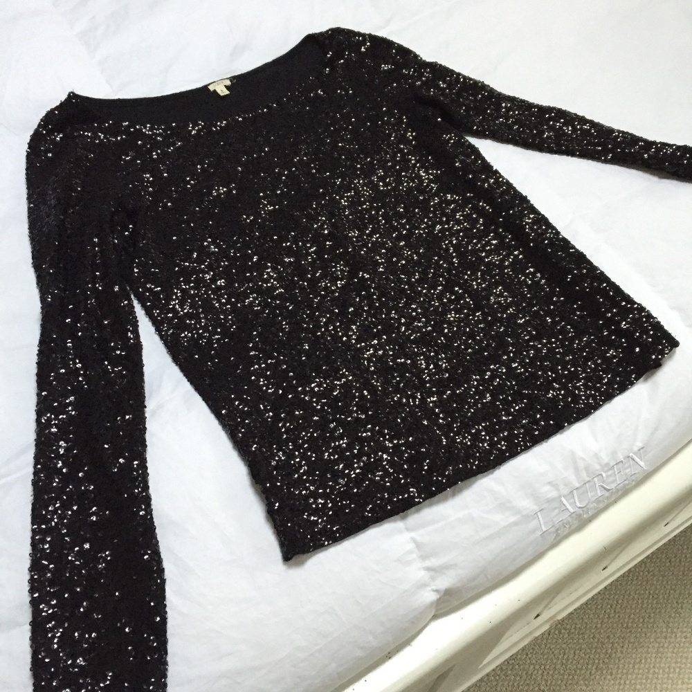 J. Crew Holiday Black Sequin top - Size Small